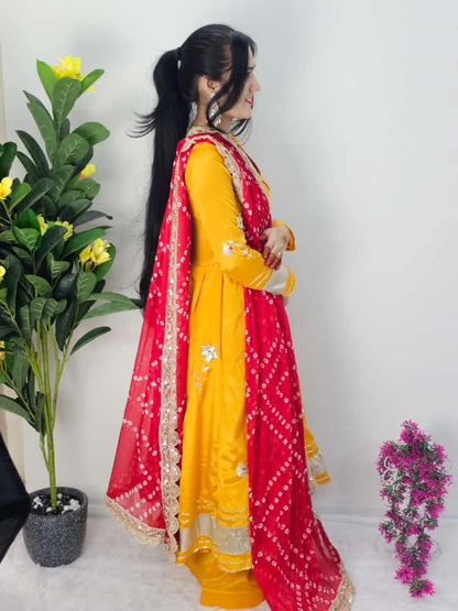 ✨ Premium Handmade Anarkali Plazzo Set with Bandhani Dupatta | Festive Wear Chinon Suit (Code: 1207)