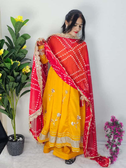 ✨ Premium Handmade Anarkali Plazzo Set with Bandhani Dupatta | Festive Wear Chinon Suit (Code: 1207)