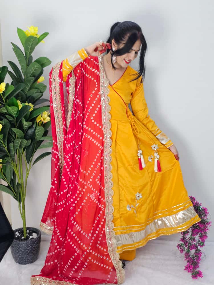✨ Premium Handmade Anarkali Plazzo Set with Bandhani Dupatta | Festive Wear Chinon Suit (Code: 1207)