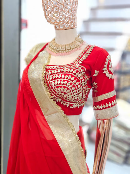 Premium Ankita Lokhande Saree | Hand Charkhi Gotta Patti Work | Fully Stitched Blouse | Soft Georgette Saree