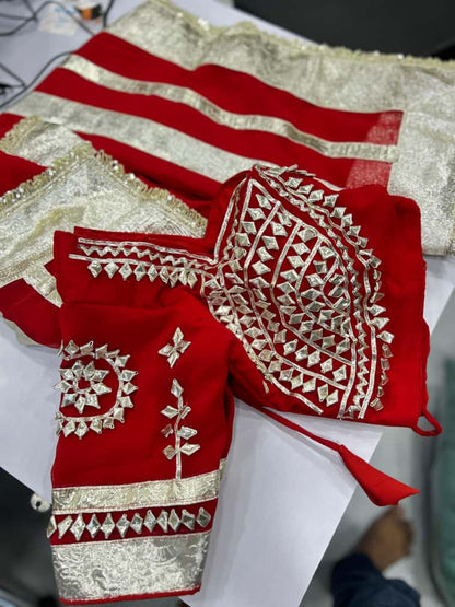 Premium Ankita Lokhande Saree | Hand Charkhi Gotta Patti Work | Fully Stitched Blouse | Soft Georgette Saree