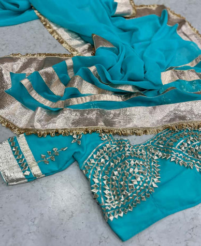 Premium Ankita Lokhande Saree | Hand Charkhi Gotta Patti Work | Fully Stitched Blouse | Soft Georgette Saree