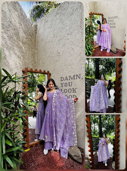 Real Modeling Superhit Anarkali Plazzo Set – Soft Crunchy Chiffon | Hand Gotta Patti Work | Premium Festive Wear for Women