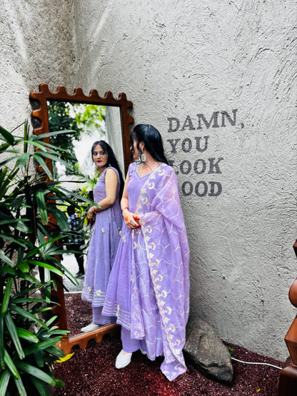 Real Modeling Superhit Anarkali Plazzo Set – Soft Crunchy Chiffon | Hand Gotta Patti Work | Premium Festive Wear for Women