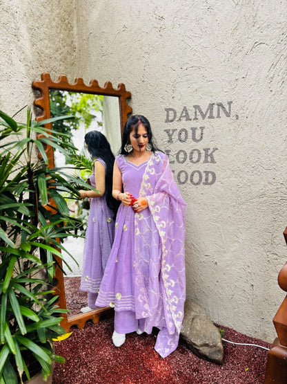 Real Modeling Superhit Anarkali Plazzo Set – Soft Crunchy Chiffon | Hand Gotta Patti Work | Premium Festive Wear for Women