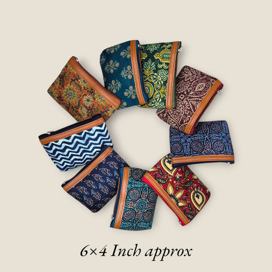 Ethnic Printed Coin Pouch for Women | Small Zip Wallet | Return Gift Pouch ( 15 Pieces )