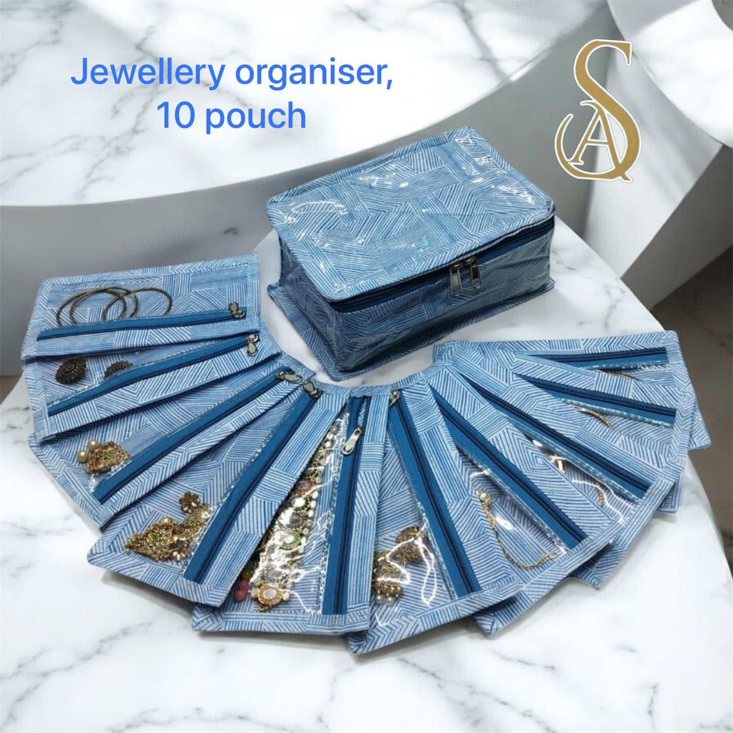 Jewellery Organizer Box with 10 Transparent Pouches – Makeup & Cosmetic Storage Travel Pouch