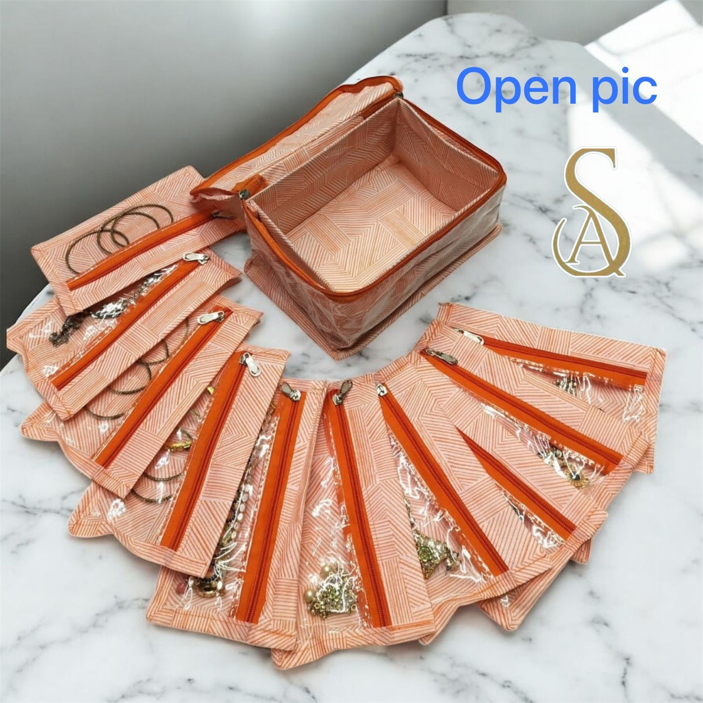 Jewellery Organizer Box with 10 Transparent Pouches – Makeup & Cosmetic Storage Travel Pouch