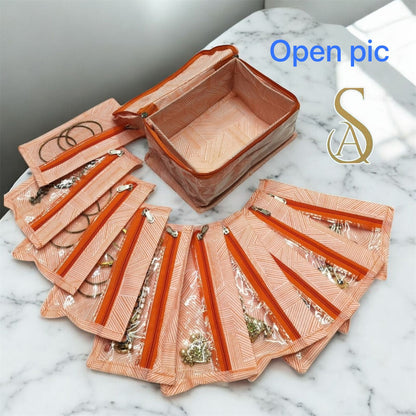 Jewellery Organizer Box with 10 Transparent Pouches – Makeup & Cosmetic Storage Travel Pouch