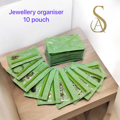 Jewellery Organizer Box with 10 Transparent Pouches – Makeup & Cosmetic Storage Travel Pouch