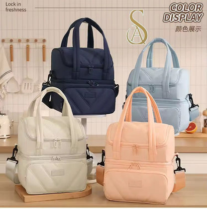 Imported Insulated Lunch Bag – Double Layer Picnic & Camping Lunch Box Handbag | Large Capacity Office Lunch Bag