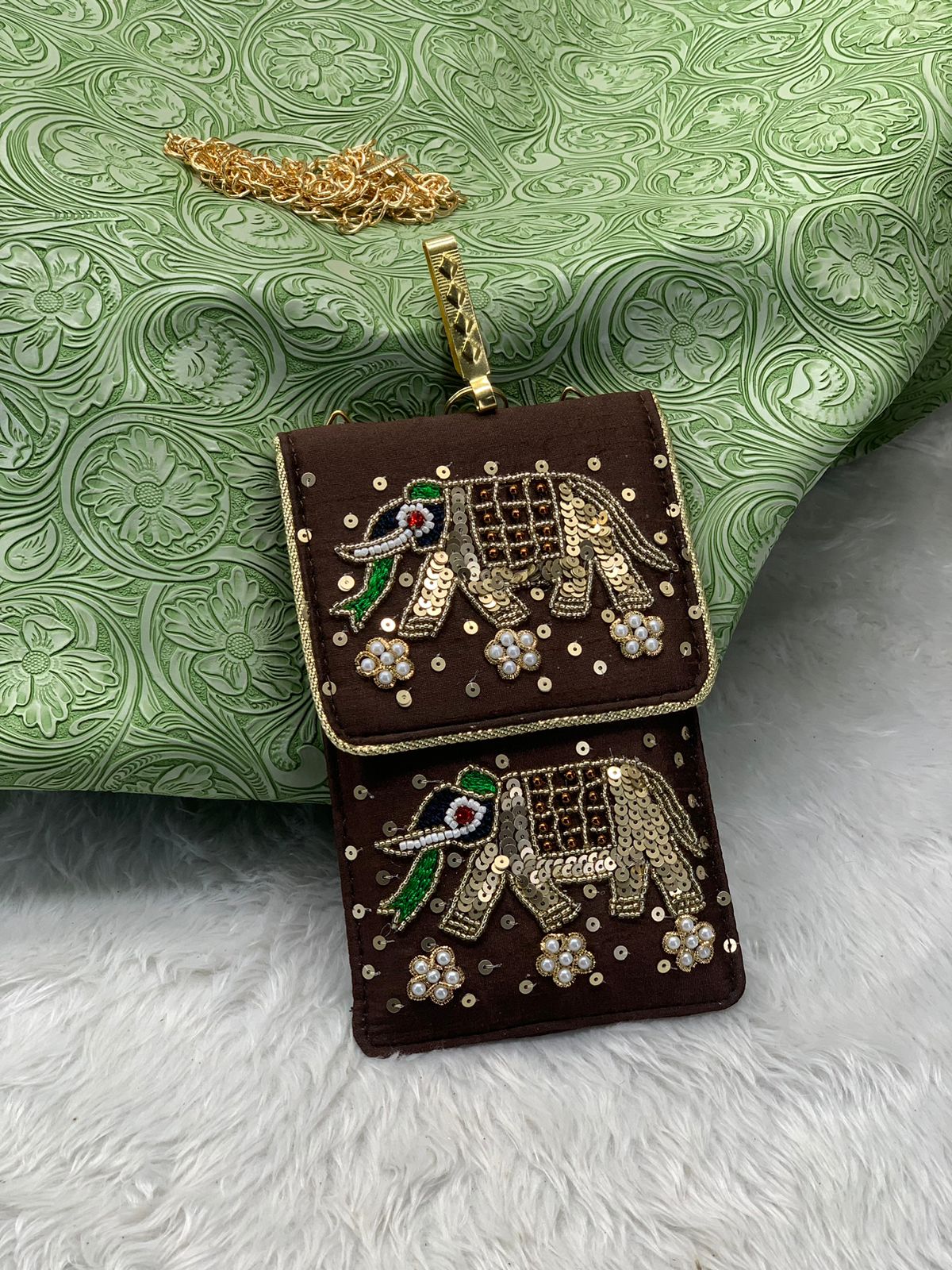Elegant Zari Handwork Mobile Sling Bag for Women & Girls