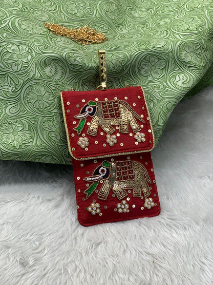 Elegant Zari Handwork Mobile Sling Bag for Women & Girls