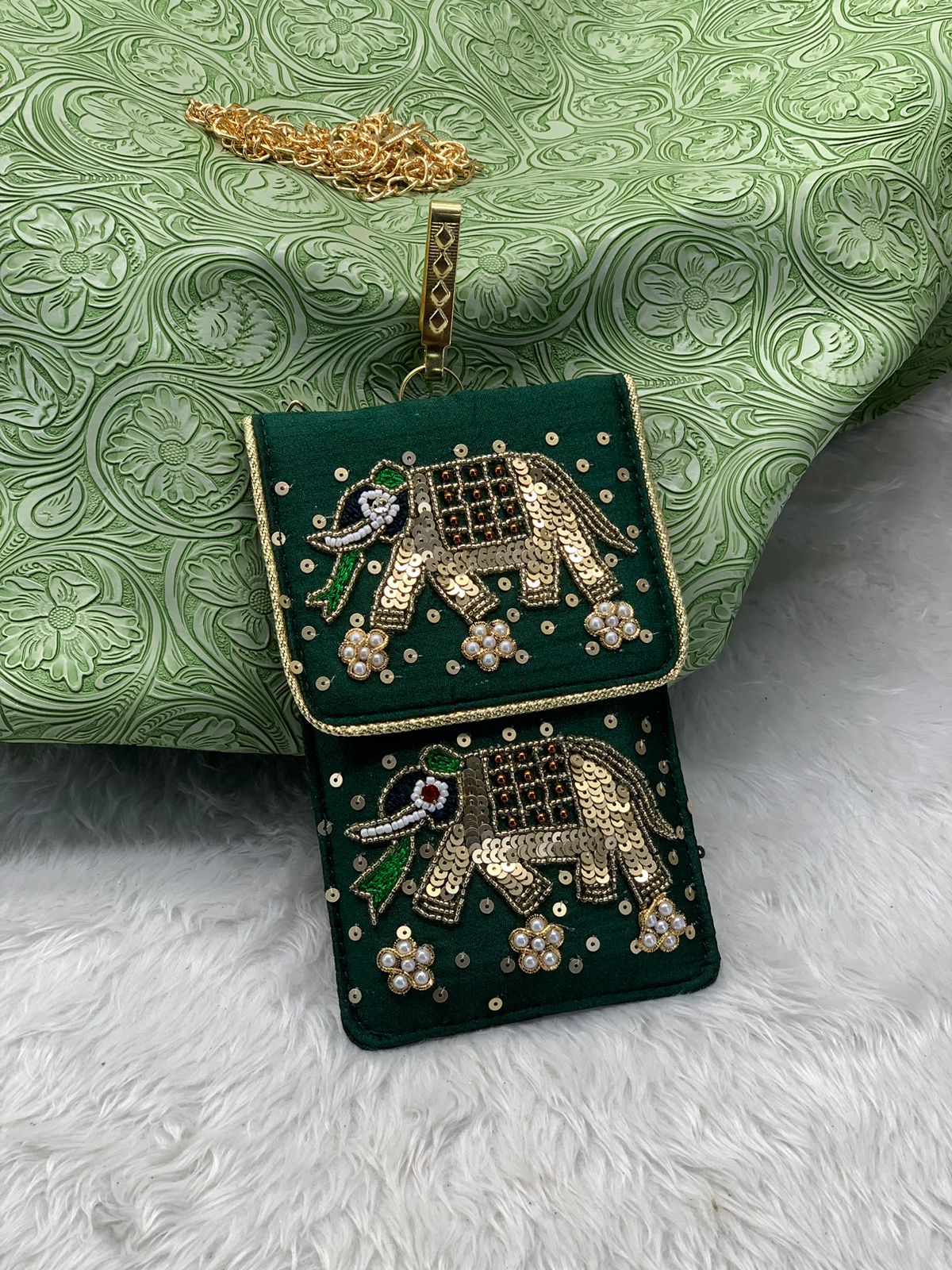 Elegant Zari Handwork Mobile Sling Bag for Women & Girls