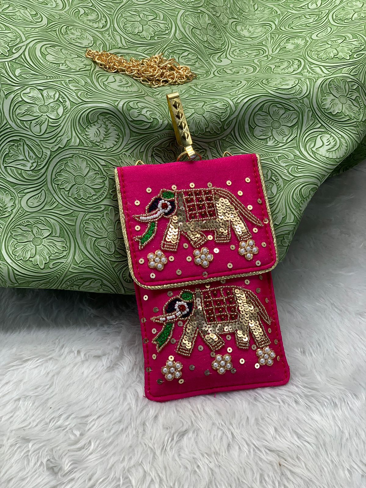 Elegant Zari Handwork Mobile Sling Bag for Women & Girls