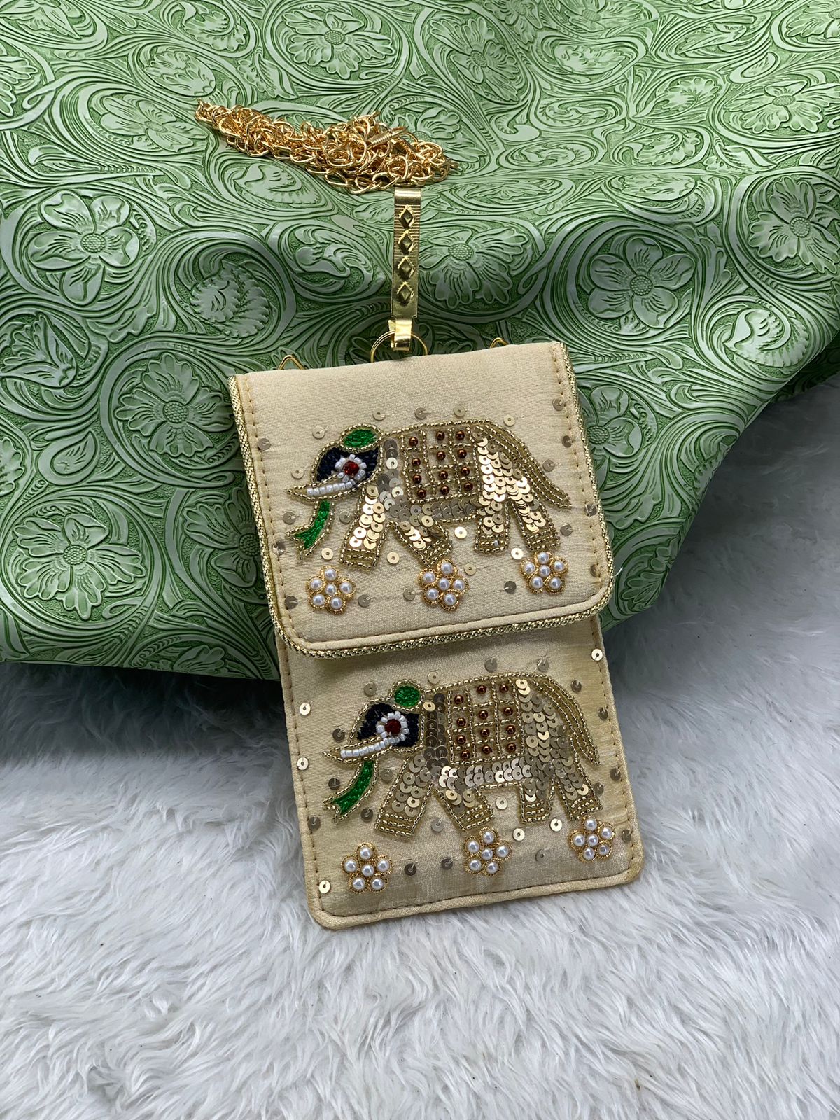 Elegant Zari Handwork Mobile Sling Bag for Women & Girls