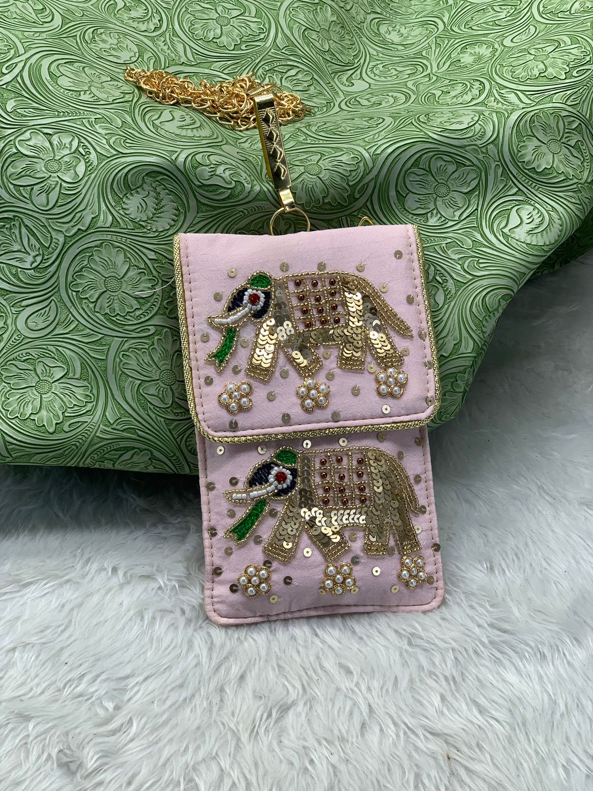 Elegant Zari Handwork Mobile Sling Bag for Women & Girls