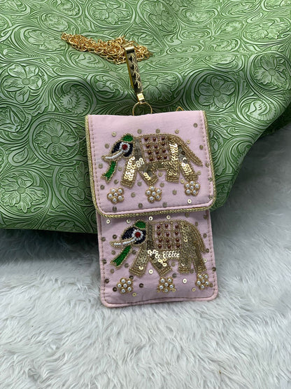 Elegant Zari Handwork Mobile Sling Bag for Women & Girls