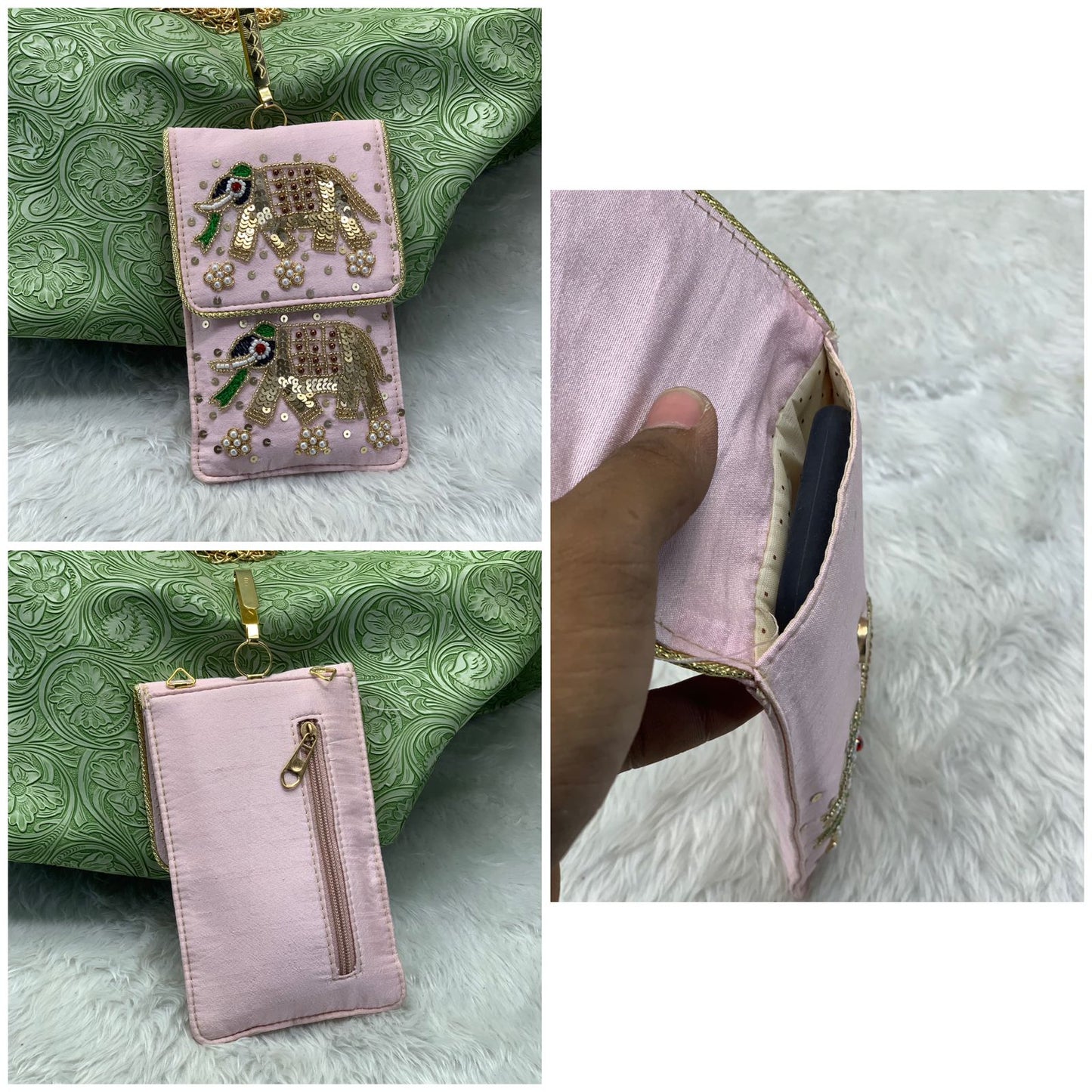 Elegant Zari Handwork Mobile Sling Bag for Women & Girls