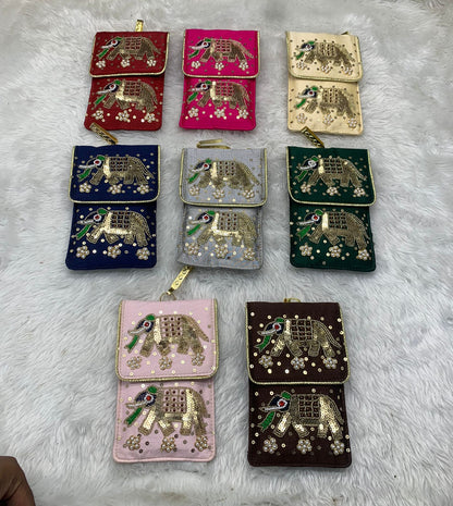 Elegant Zari Handwork Mobile Sling Bag for Women & Girls