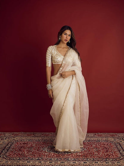 Sonam Bajwa Wear Saree - Original Hand Charkhi Gotta Patti & Sequence Work  Fully Stitched Blouse