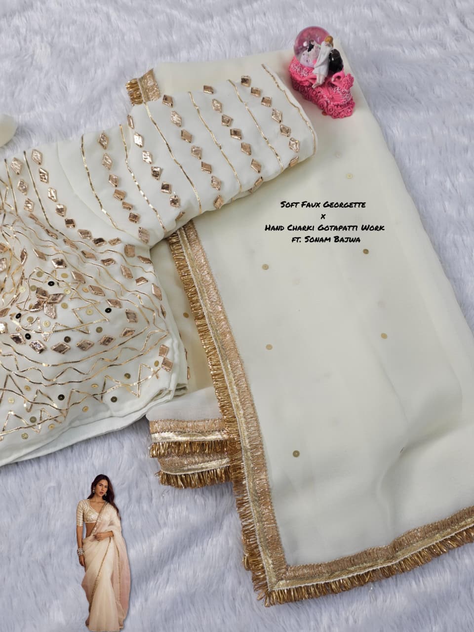 Sonam Bajwa Wear Saree - Original Hand Charkhi Gotta Patti & Sequence Work  Fully Stitched Blouse
