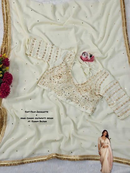 Sonam Bajwa Wear Saree - Original Hand Charkhi Gotta Patti & Sequence Work  Fully Stitched Blouse