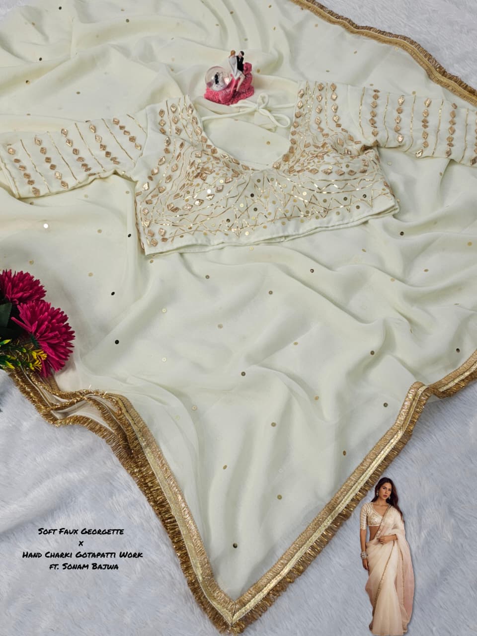 Sonam Bajwa Wear Saree - Original Hand Charkhi Gotta Patti & Sequence Work  Fully Stitched Blouse