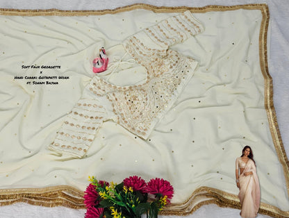 Sonam Bajwa Wear Saree - Original Hand Charkhi Gotta Patti & Sequence Work  Fully Stitched Blouse