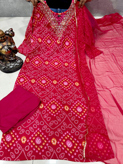 Jaipuri Cotton 3-Piece Kurta Set with Mulmul Cotton Dupatta