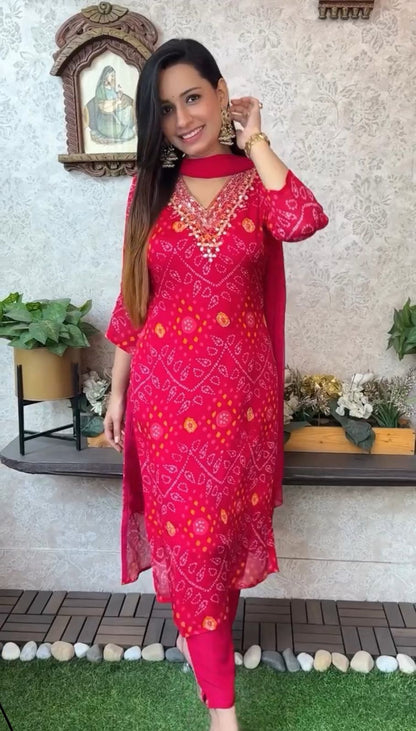 Jaipuri Cotton 3-Piece Kurta Set with Mulmul Cotton Dupatta