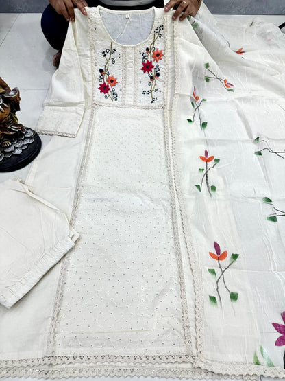 Jaipuri Cotton Schiffli Kurta Set with Mulmul Cotton Dupatta | Designer 3-Piece Summer Ethnic Wear for Women