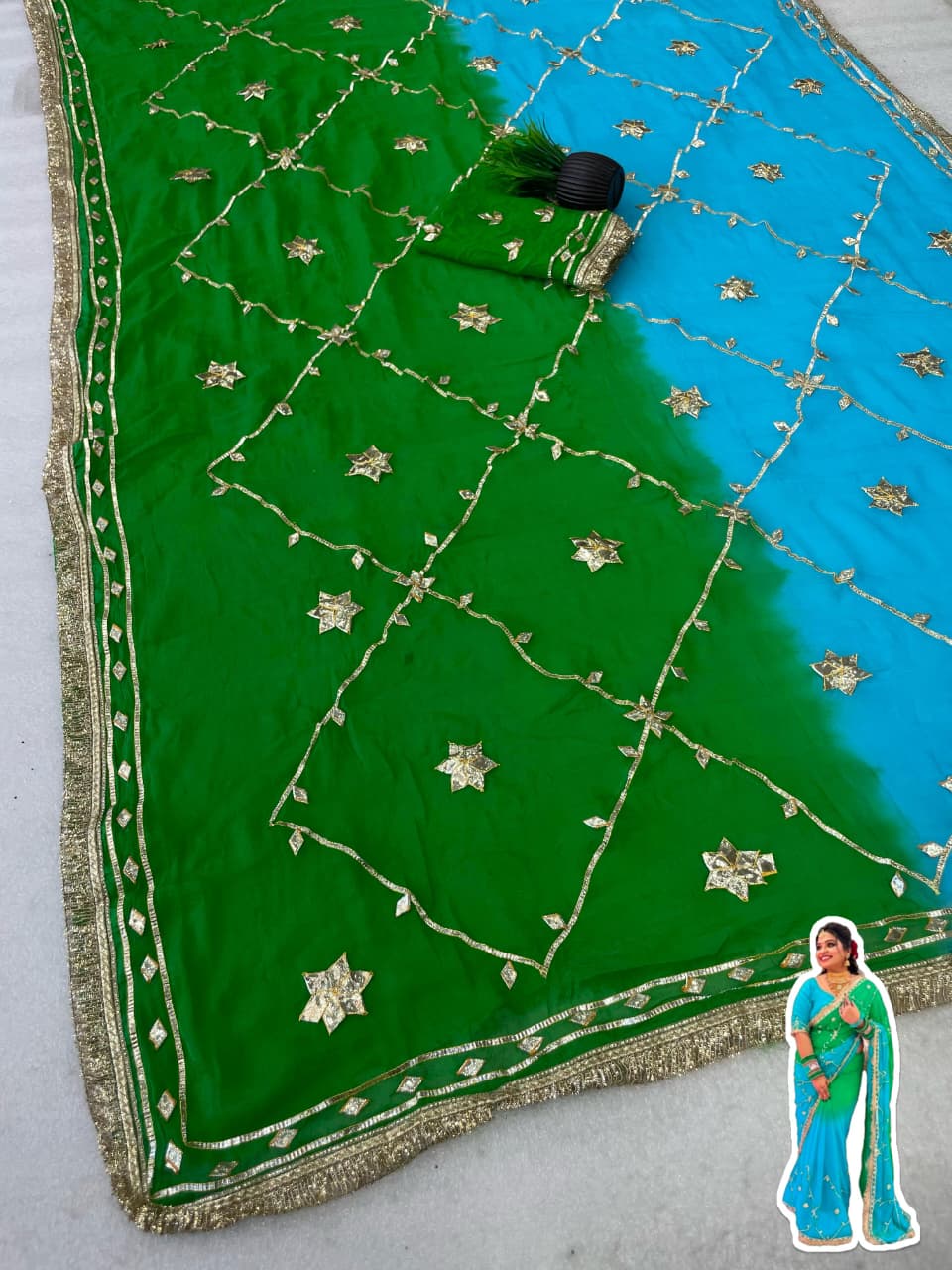 Original Hand Charkhi Gotta Work Pure Chiffon Saree with Sobar Kachhi Gotta Work & Designer Lace Border