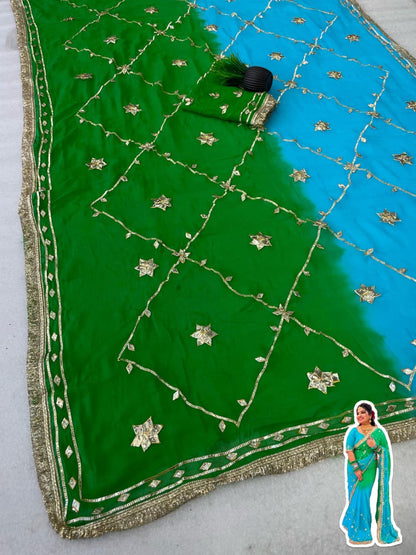 Original Hand Charkhi Gotta Work Pure Chiffon Saree with Sobar Kachhi Gotta Work & Designer Lace Border