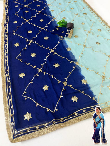 Original Hand Charkhi Gotta Work Pure Chiffon Saree with Sobar Kachhi Gotta Work & Designer Lace Border