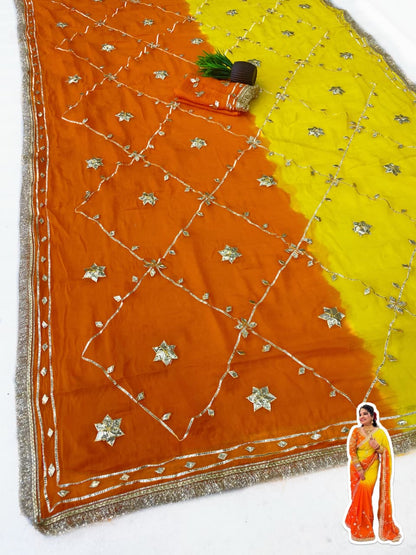 Original Hand Charkhi Gotta Work Pure Chiffon Saree with Sobar Kachhi Gotta Work & Designer Lace Border