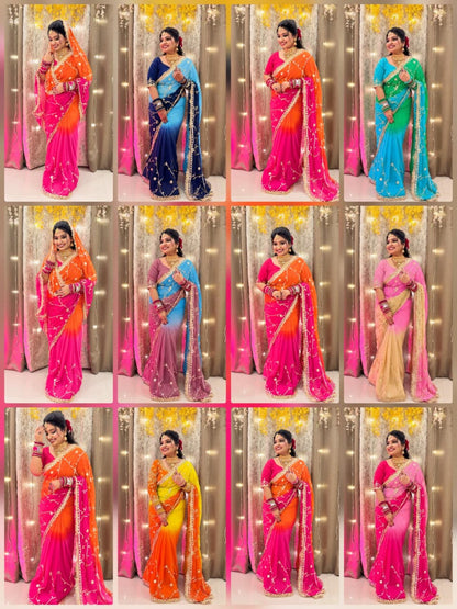 Original Hand Charkhi Gotta Work Pure Chiffon Saree with Sobar Kachhi Gotta Work & Designer Lace Border