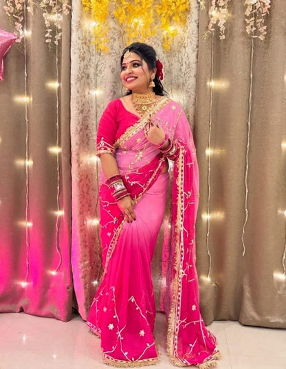 Original Hand Charkhi Gotta Work Pure Chiffon Saree with Sobar Kachhi Gotta Work & Designer Lace Border