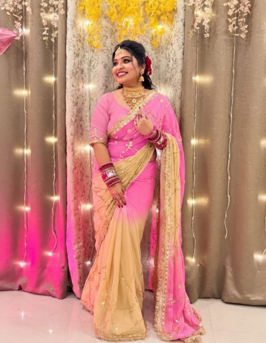 Original Hand Charkhi Gotta Work Pure Chiffon Saree with Sobar Kachhi Gotta Work & Designer Lace Border