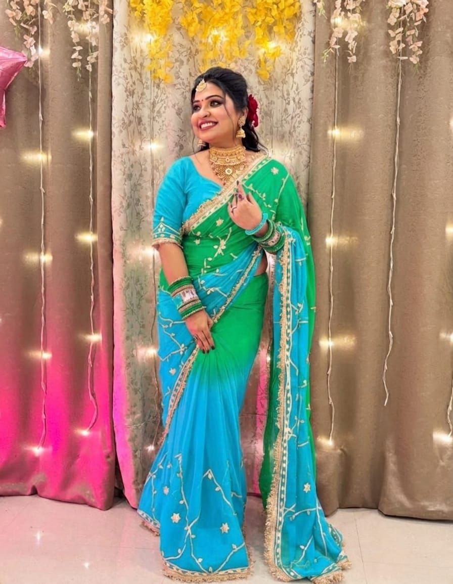 Original Hand Charkhi Gotta Work Pure Chiffon Saree with Sobar Kachhi Gotta Work & Designer Lace Border
