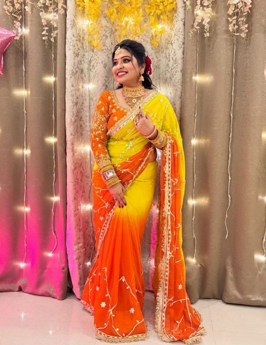 Original Hand Charkhi Gotta Work Pure Chiffon Saree with Sobar Kachhi Gotta Work & Designer Lace Border