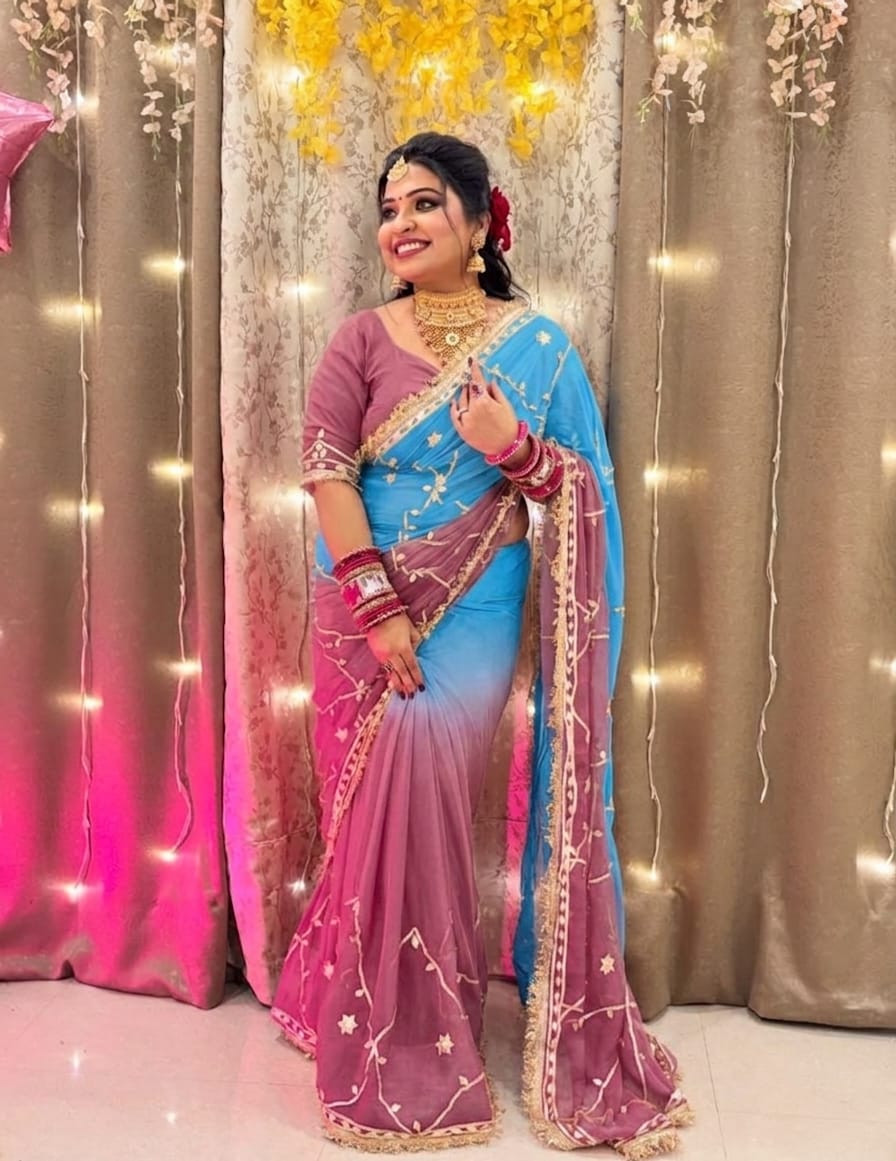 Original Hand Charkhi Gotta Work Pure Chiffon Saree with Sobar Kachhi Gotta Work & Designer Lace Border