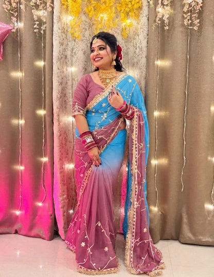 Original Hand Charkhi Gotta Work Pure Chiffon Saree with Sobar Kachhi Gotta Work & Designer Lace Border