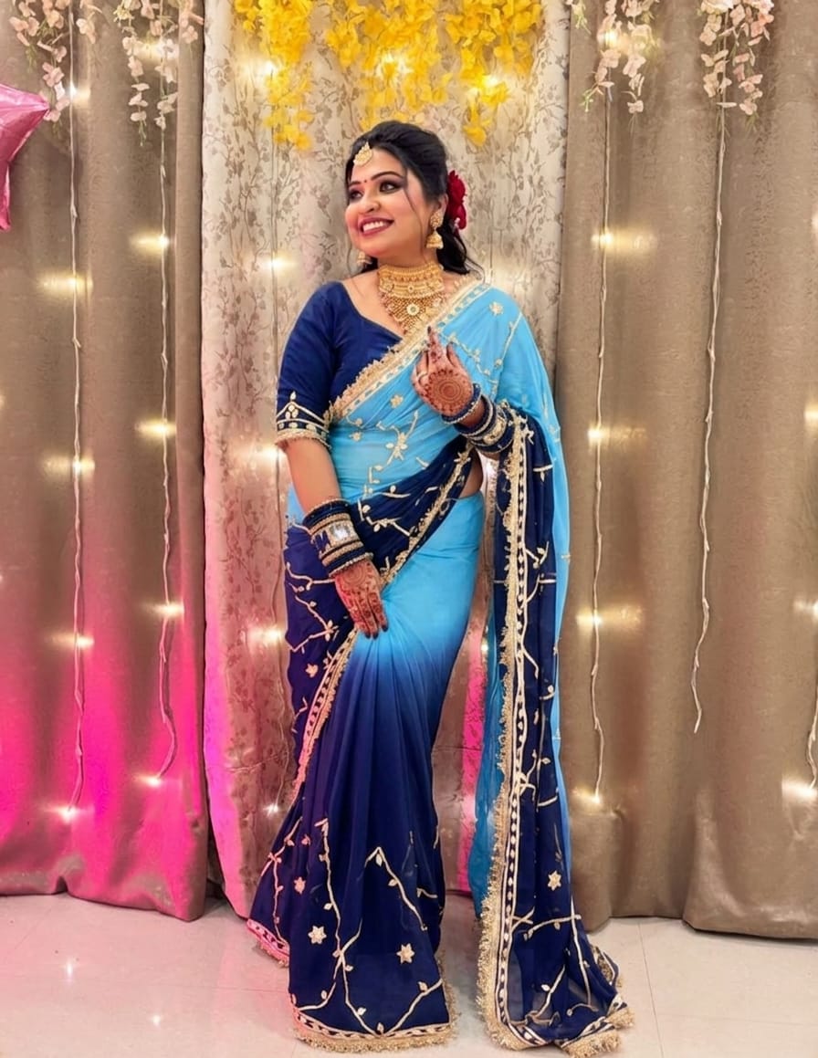 Original Hand Charkhi Gotta Work Pure Chiffon Saree with Sobar Kachhi Gotta Work & Designer Lace Border