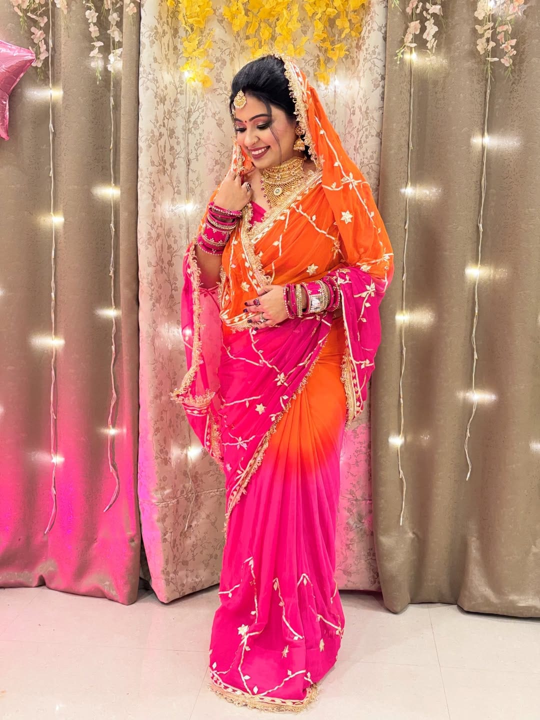 Original Hand Charkhi Gotta Work Pure Chiffon Saree with Sobar Kachhi Gotta Work & Designer Lace Border