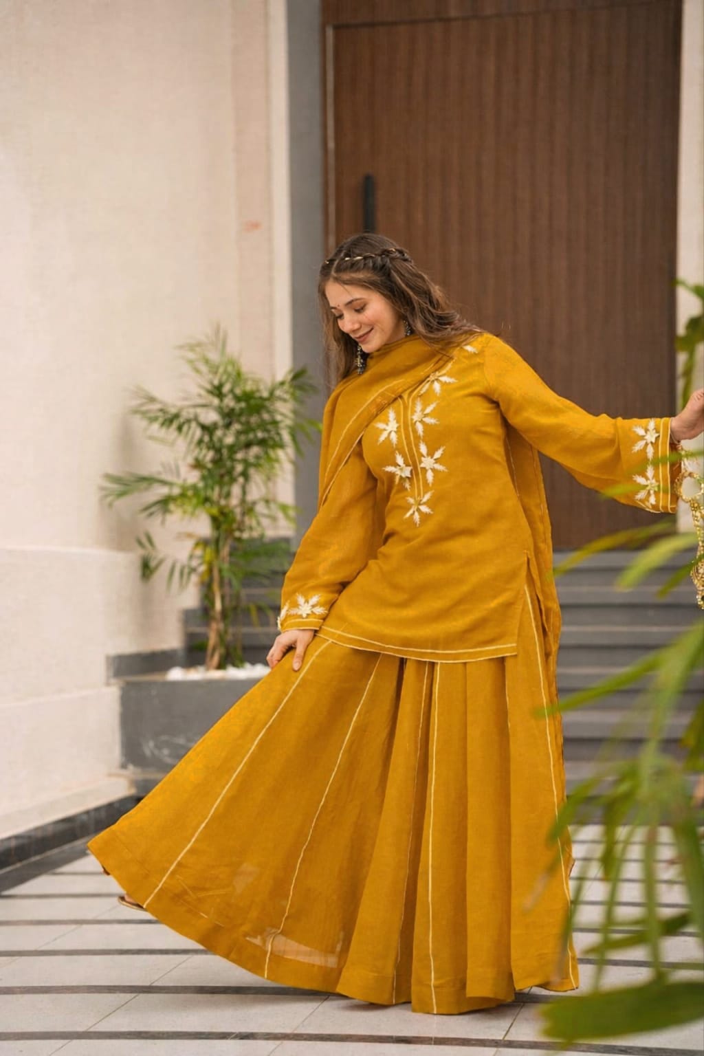 Heavenly Handmade Chiffon Kurta Sharara Palazzo Set with Hand Charkhi Gota Patti Work & Dupatta