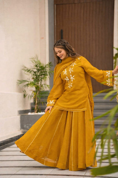 Heavenly Handmade Chiffon Kurta Sharara Palazzo Set with Hand Charkhi Gota Patti Work & Dupatta