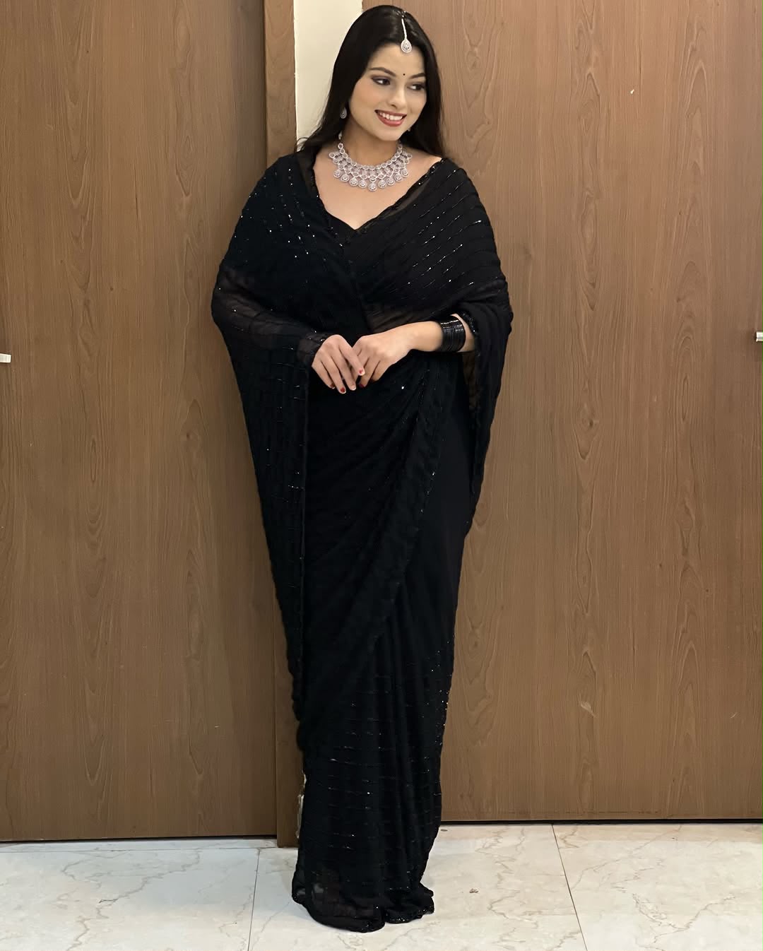 Fox Georgette Saree with Khatli Cut Dana Handwork & Diamond Work | Designer Party Wear Saree with Heavy Work Blouse