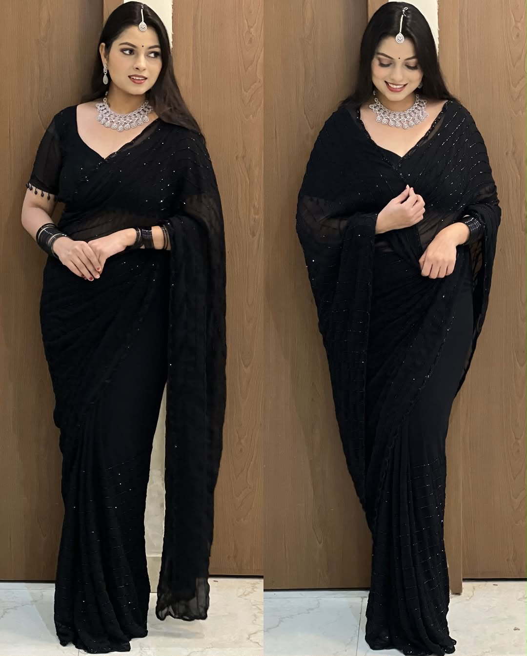 Fox Georgette Saree with Khatli Cut Dana Handwork & Diamond Work | Designer Party Wear Saree with Heavy Work Blouse