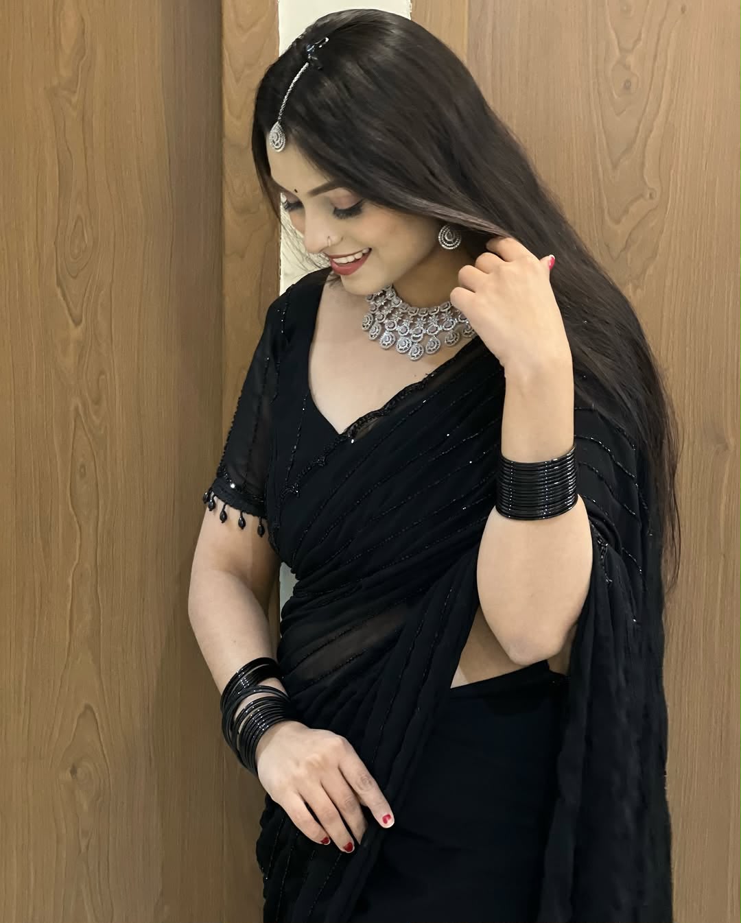 Fox Georgette Saree with Khatli Cut Dana Handwork & Diamond Work | Designer Party Wear Saree with Heavy Work Blouse